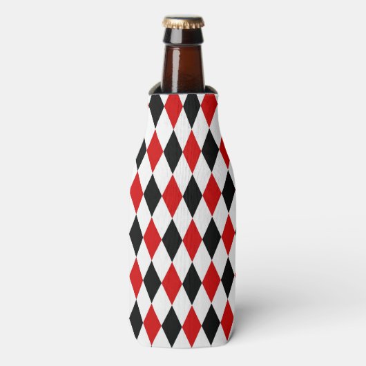 Red White Black Harlequin Diamond Pattern Flesjeskoeler (Fles Voorkant)
