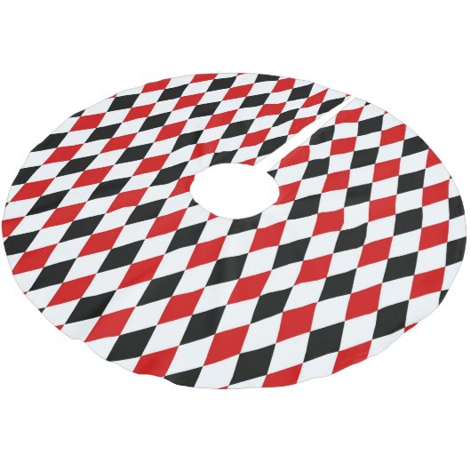 Red White Black Harlequin Diamond Pattern Kerstboom Rok (Gekanteld)