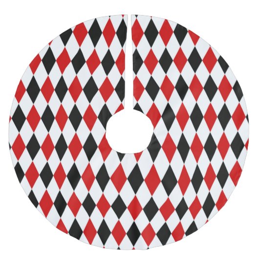 Red White Black Harlequin Diamond Pattern Kerstboom Rok (Voorkant)