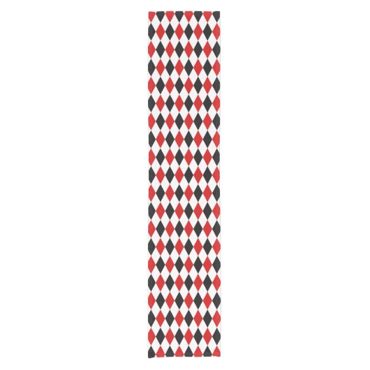 Red White Black Harlequin Diamond Pattern Korte Tafelloper (Voorkant)