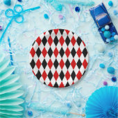 Red White Black Harlequin Diamond Pattern Papieren Bordje (Feest)