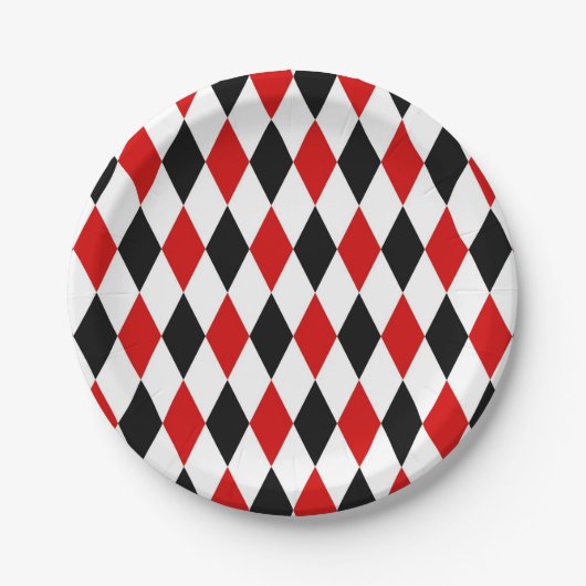 Red White Black Harlequin Diamond Pattern Papieren Bordje (Voorkant)