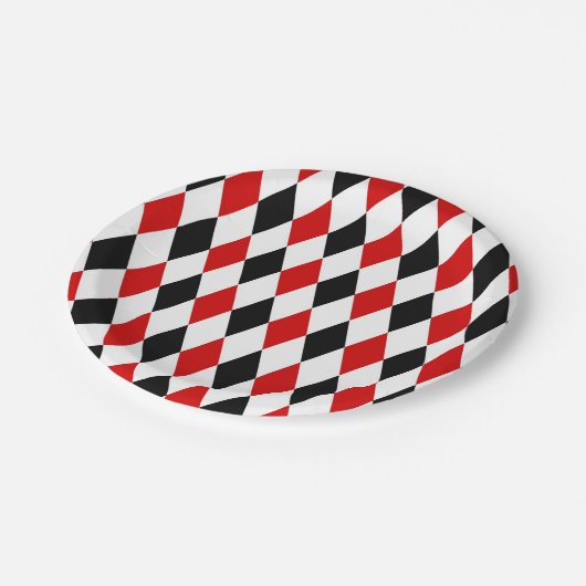 Red White Black Harlequin Diamond Pattern Papieren Bordje (Gekanteld)