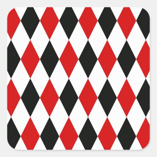 Red White Black Harlequin Diamond Pattern Vierkante Sticker (Voorkant)