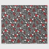 Red White Black Holly Berries Mistletoe Kerstmis Cadeaupapier (Vlak)