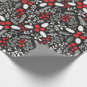 Red White Black Holly Berries Mistletoe Kerstmis  Cadeaupapier (Hoek)