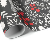 Red White Black Holly Berries Mistletoe Kerstmis Cadeaupapier (Rol Hoek)