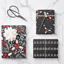 Red White Black Holly Berries Mistletoe Kerstmis Inpakpapier Vel