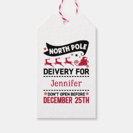 Red & White Black North Pole SANTA Delivery Name Cadeaulabel