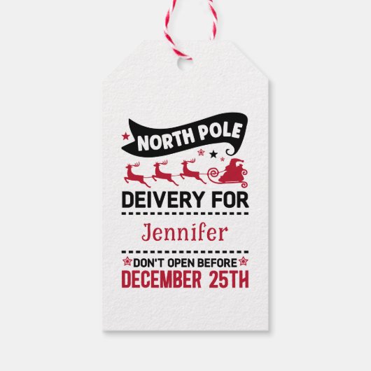 Red & White Black North Pole SANTA Delivery Name Cadeaulabel (Achterkant)