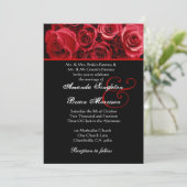 Red White Black Rose Bouquet Wedding Kaart (Staand voorkant)