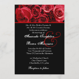 Red White Black Rose Bouquet Wedding Kaart