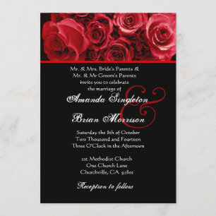 Red White Black Rose Bouquet Wedding Kaart