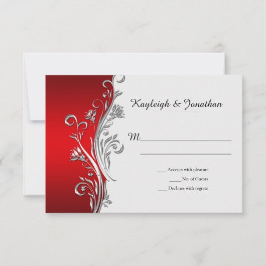 Red White Black Silver Swirls RSVP Aankondiging (Voorkant)