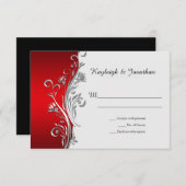 Red White Black Silver Swirls RSVP Aankondiging (Voorkant / Achterkant)