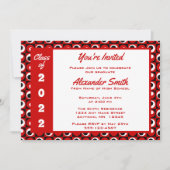 Red White Black Square Dot Border Graduparty Kaart (Voorkant)