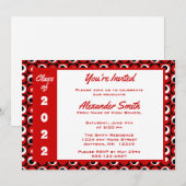 Red White Black Square Dot Border Graduparty Kaart (Voorkant / Achterkant)