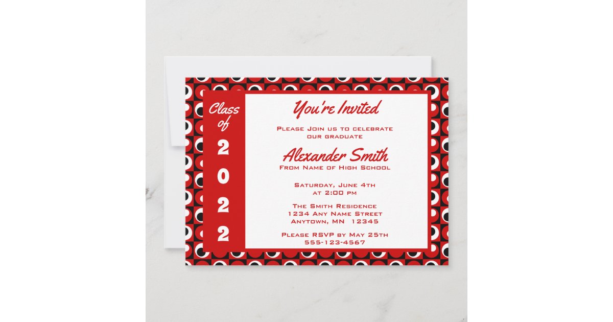 Red White Black Square Dot Border Graduparty Kaart | Zazzle.nl