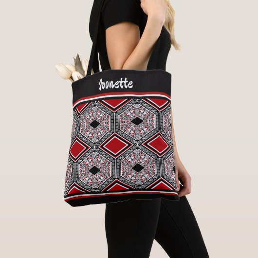 Red, White & Black Tribal Tapestry Tote Bag (Dichtbij)