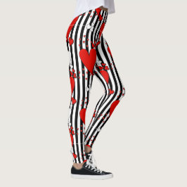 Red White Black Valentijn Harten Leggings