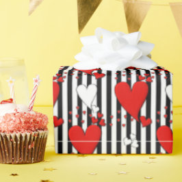 Red White Black Valentijn Hearts Wrapping Paper Cadeaupapier