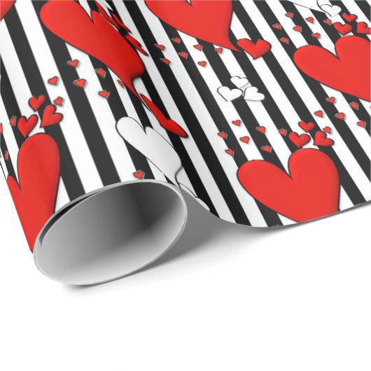 Red White Black Valentijn Hearts Wrapping Paper Cadeaupapier (Rol Hoek)