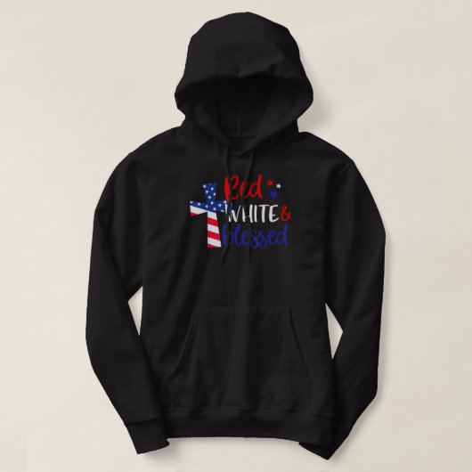 Red White Bless American Jesus Cross Christelijk 4 Hoodie (Design voorkant)