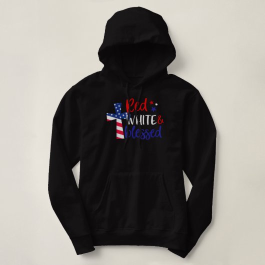 Red White Bless American Jesus Cross Christelijk 4 Hoodie (Design voorkant)
