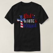 Red White Bless American Jesus Cross Christelijk 4 T-shirt (Design voorkant)