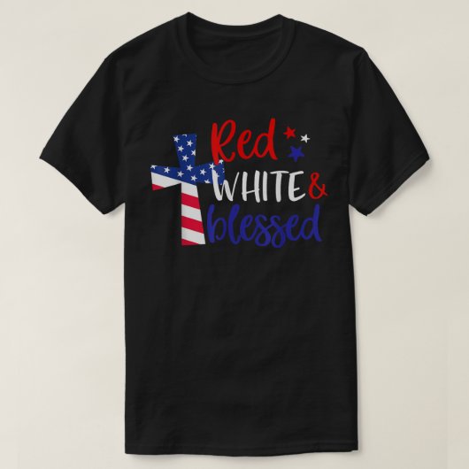 Red White Bless American Jesus Cross Christelijk 4 T-shirt (Design voorkant)