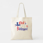 Red White Bless American Jesus Cross Christelijk 4 Tote Bag (Achterkant)
