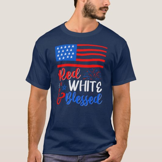 Red White Blessed 4 juli Patriotic America T-shirt (Voorkant)