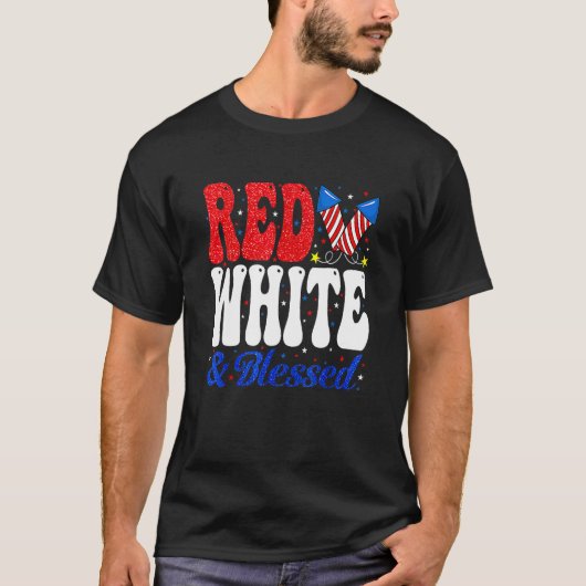 Red White Blessed Funny 4th Of July Patriotic Boys T-shirt (Voorkant)
