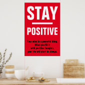 Red White Blijf positief Motivatie Inspirerend Poster (Keuken)