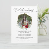 Red White Blossom Photo Celebration of Life Kaart (Staand voorkant)