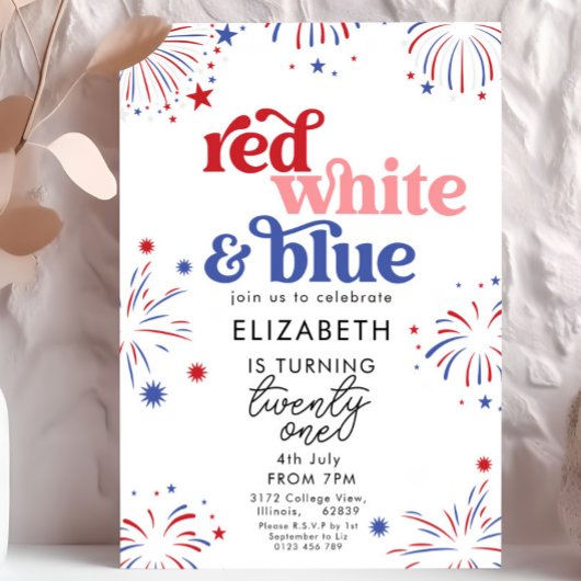 Red White & Blue 21st Birthday Kaart
