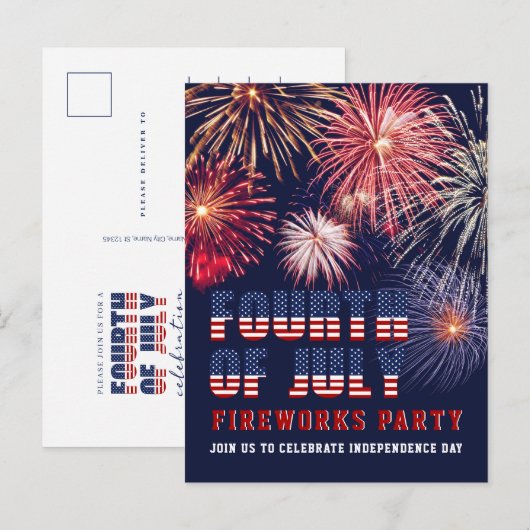Red White Blue, 4 juli vuurwerkpartij Uitnodiging Briefkaart (Voorkant / Achterkant)