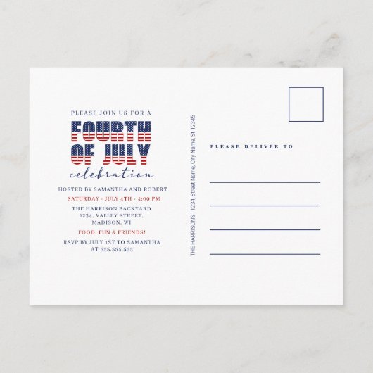 Red White Blue, 4 juli vuurwerkpartij Uitnodiging Briefkaart (Achterkant)