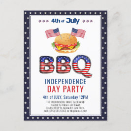 Red White Blue 4th of JULY BBQ Party Invitation Briefkaart