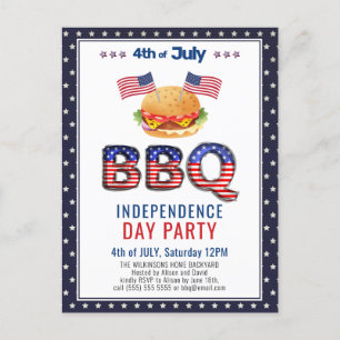 Red White Blue 4th of JULY BBQ Party Invitation Briefkaart