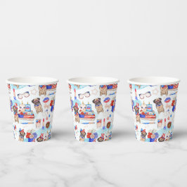 RED WHITE BLUE 4TH VAN JULY ITEMS MET PUG DOG PAPIEREN BEKERS