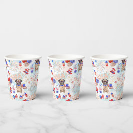 RED WHITE BLUE 4TH VAN JULY ITEMS MET PUG DOG PAPIEREN BEKERS