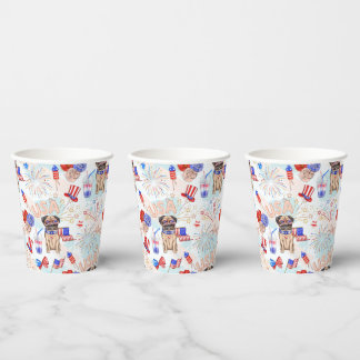 RED WHITE BLUE 4TH VAN JULY ITEMS MET PUG DOG PAPIEREN BEKERS