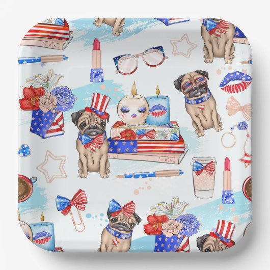RED WHITE BLUE 4TH VAN JULY ITEMS PAPIEREN BORDJE (Voorkant)