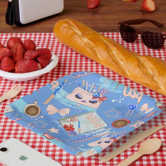 RED WHITE BLUE 4TH VAN JULY ITEMS PAPIEREN BORDJE (Picknick)