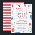 Red White Blue 50th Birthday Party Kaart<br><div class="desc">Cheers and Beers tot 50 jaar met deze Red White en Blue Birthday Party Uitnodigingen. De kleur zou het model bijzonder geschikt maken voor een evenement rond een nationale feestdag,  bijvoorbeeld op 4 juli,  of voor iedereen die graag de sterren en de strepen op het show houdt.</div>