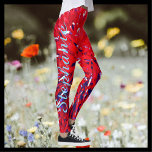 Red White Blue Abstract, persoonlijke naam Leggings<br><div class="desc">Deze unieke, FUN-leggings zijn versierd met onze originele abstracte rode, witte, en blauwe foto (eigenlijk een verbeterde closeup van een bloem). Het is een modern, hedendaags, multi-kleuren, levendig leuk design. Ideaal voor terug naar school of Kerstmis. De naam van het Jumbo-script is lichtblauw, van enkel naar heup op rechterbeen, gemakkelijk...</div>