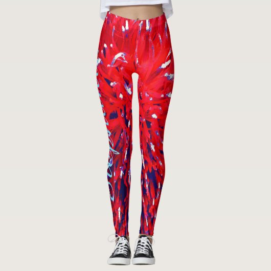 Red White Blue Abstract, persoonlijke naam Leggings (Voorkant)