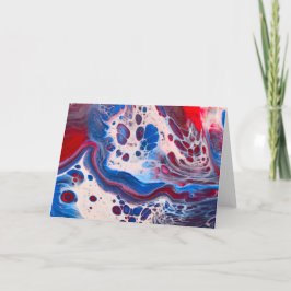 Red White Blue Acyrlic Fluid Art Kaart