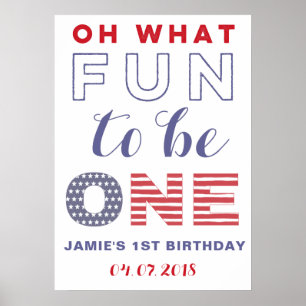 Red White Blue America 1st Birthday Welcome Sign Poster